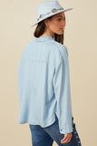 HY7594 Light Denim Womens Long Sleeve Chest Pocket Tencel Polo Shirt Back