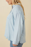 HY7594W Light Denim Plus Long Sleeve Chest Pocket Tencel Polo Shirt Side