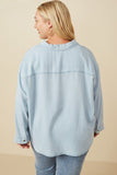 HY7594W Light Denim Plus Long Sleeve Chest Pocket Tencel Polo Shirt Back