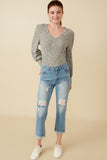 Womens Textured V Neck Speckled Rib Knit Top Full Body