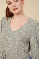 Womens Textured V Neck Speckled Rib Knit Top Detail