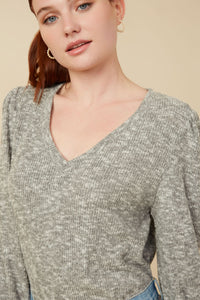 Womens Textured V Neck Speckled Rib Knit Top Detail