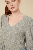Womens Textured V Neck Speckled Rib Knit Top Detail