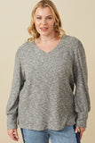 Plus Textured V Neck Speckled Rib Knit Top Front