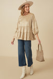 HY7663 Taupe Womens Vegan Suede Tiered Puff Sleeve Top Full Body