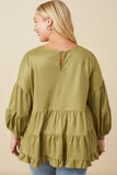 HY7663W Olive Plus Vegan Suede Tiered Puff Sleeve Top Back