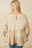 HY7663W Taupe Plus Vegan Suede Tiered Puff Sleeve Top Back