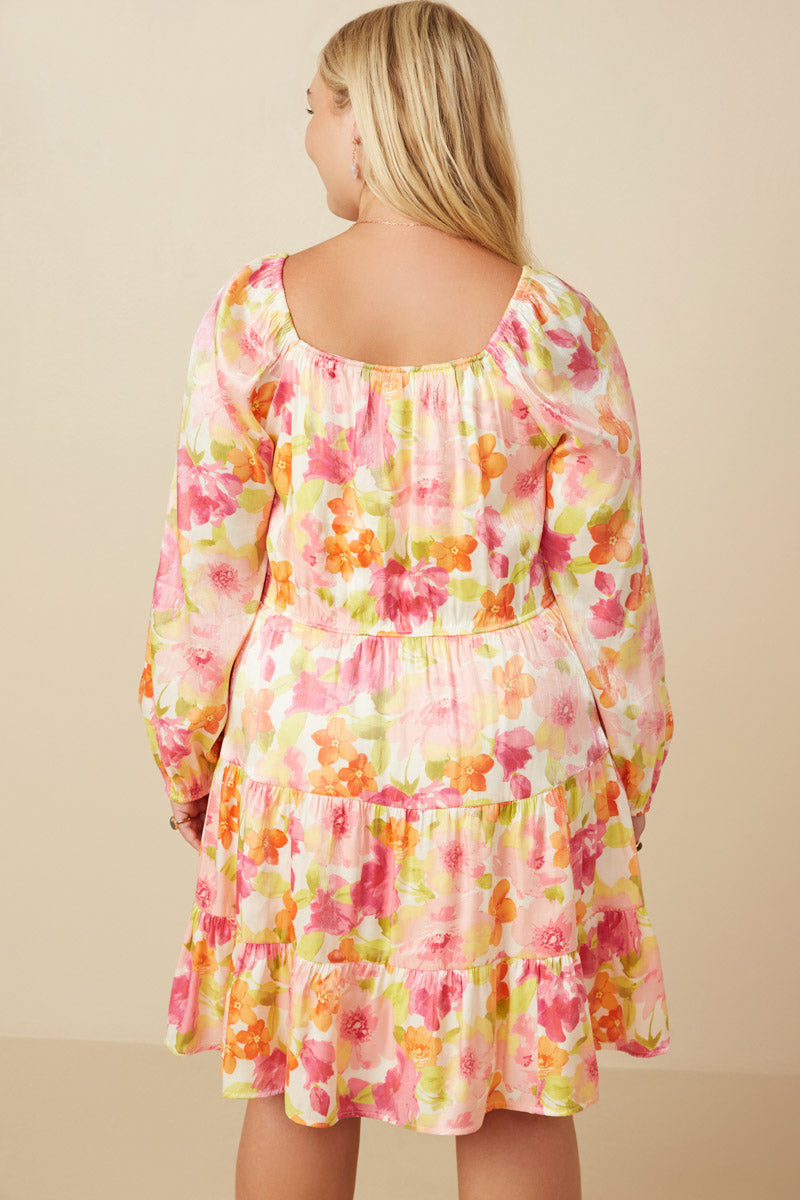 Womens Floral Square Neck Dress