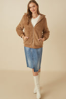 HY7687 Mocha Womens Quilted Plush Hooded Jacket Full Body