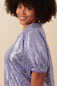 HY7693W Lavender Womens Sequined Short Sleeve Dolman Top Side