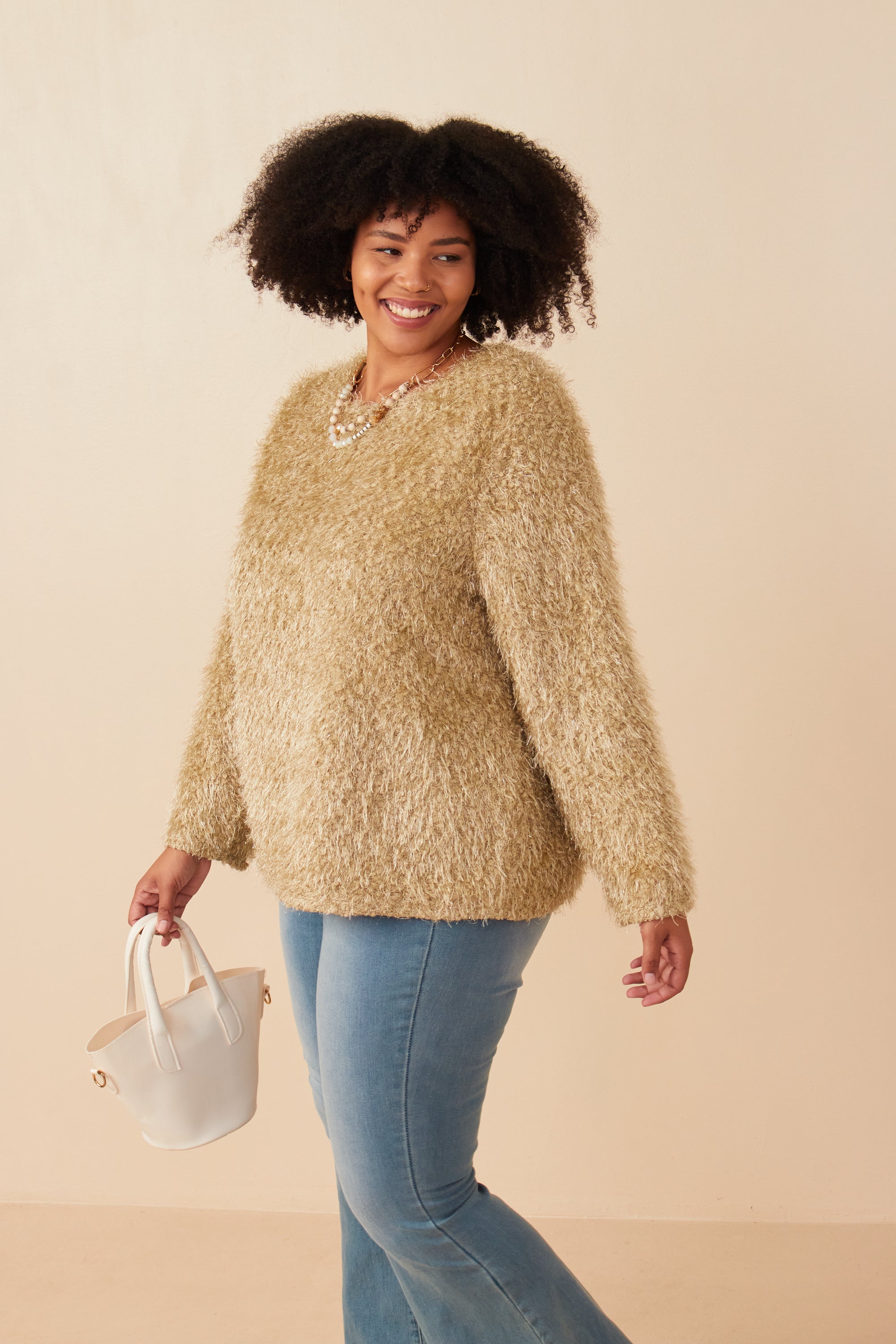 Plus Fringe Detail Spangle Long Sleeve Top Side