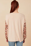 Womens Botanical Contrast Heart Patch French Terry Knit Top Back