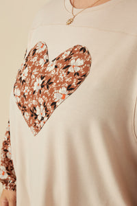Plus Botanical Contrast Heart Patch French Terry Knit Top Detail