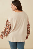 Plus Botanical Contrast Heart Patch French Terry Knit Top Back