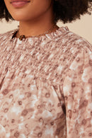 Plus Floral Smocked Yoke Long Sleeve Top Detail