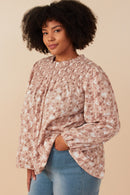 Plus Floral Smocked Yoke Long Sleeve Top Side