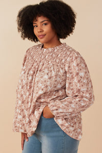 Plus Floral Smocked Yoke Long Sleeve Top Side