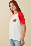 Womens Heart Patch Pocket Raglan French Terry Knit T Shirt Side