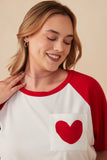 Plus Heart Patch Pocket Raglan French Terry Knit T Shirt Detail
