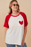 Plus Heart Patch Pocket Raglan French Terry Knit T Shirt Front