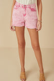 HY7995 Pink Womens Washed Cutoff Denim Shorts Front