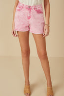 HY7995 Pink Womens Washed Cutoff Denim Shorts Front