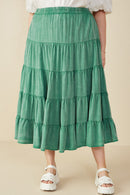 HY8073W Green Plus Two Tone Washed Tiered Skirt Front