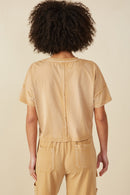 HY8168 Taupe Womens Washed Raw Edge Detail Pocket T Shirt Back