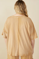 HY8168W Taupe Plus Washed Raw Edge Detail Pocket T Shirt Back