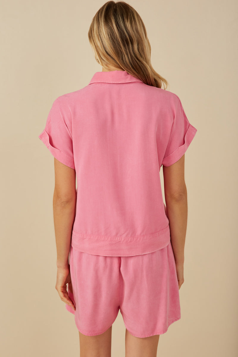 HY8187 Pink Womens Garment Dyed Dolman Cut Shirt Back