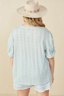 HY8247W Mint Plus Textured Gathered Sleeve Stretch Knit Top Back
