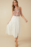 HY8281 Off White Womens Mix Media Denim Midi Skirt Full Body