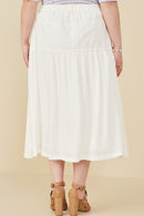 HY8281W Off White Plus Mix Media Denim Midi Skirt Back