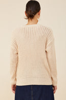 HY8339 Ivory Womens Low Gauge Sweater with Sequin Bow Patch Back