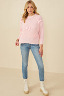 HY8340 Pink Womens Low Gauge Bow Detail Pullover Sweater Pose