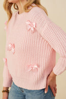 HY8340 Pink Womens Low Gauge Bow Detail Pullover Sweater Detail