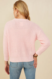 HY8340 Pink Womens Low Gauge Bow Detail Pullover Sweater Back