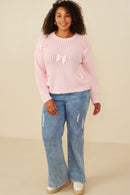 HY8340W Pink Plus Low Gauge Bow Detail Pullover Sweater Pose