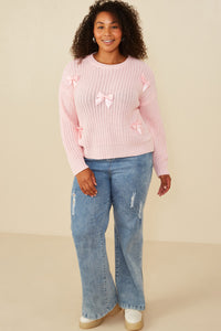 HY8340W Pink Plus Low Gauge Bow Detail Pullover Sweater Pose