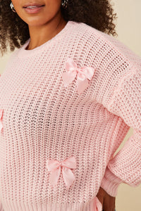 HY8340W Pink Plus Low Gauge Bow Detail Pullover Sweater Detail