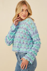 HY8341 Lavender Womens Jewel Detailed Scale Knit Pullover Sweater Side