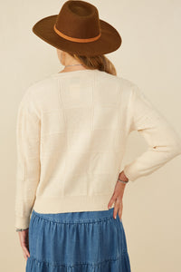 HY8345 Ivory Womens Hand Knit Floral Patch Sweater Back