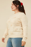 HY8345W Ivory Plus Hand Knit Floral Patch Sweater Side