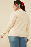 HY8345W Ivory Plus Hand Knit Floral Patch Sweater Back