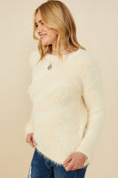 HY8375 Ivory Womens Faux Fur Pullover Sweater Side