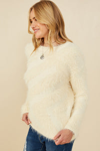 HY8375 Ivory Womens Faux Fur Pullover Sweater Side