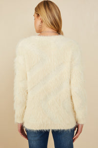 HY8375 Ivory Womens Faux Fur Pullover Sweater Back