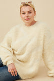 HY8375W Ivory Plus Faux Fur Pullover Sweater Pose