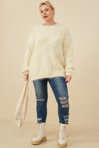 HY8375W Ivory Plus Faux Fur Pullover Sweater Pose 2