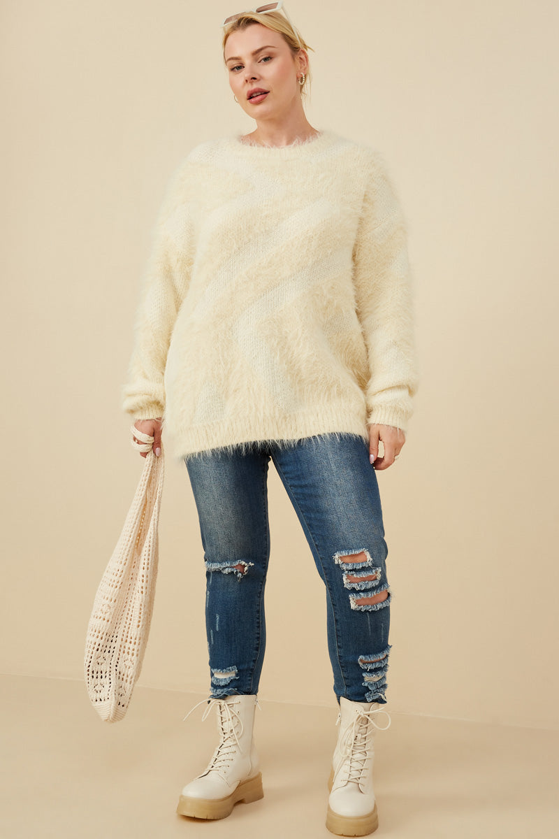 HY8375W Ivory Plus Faux Fur Pullover Sweater Pose 2